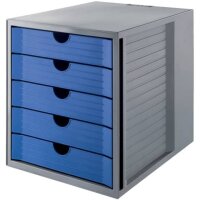 Schubladenbox SYSTEMBOX KARMA - A4/C4, 5 geschlossene Schubladen, grau-öko-blau