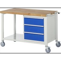 Fahrbare Werkbank 8157, B1250xT700xH880-1080mm, 3xSchublade-