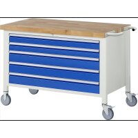 Fahrbare Werkbank 8371, B1250xT700xH880-1080mm, 5xSchublade-