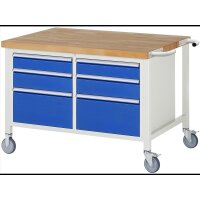 Fahrbare Werkbank 8475, B1250xT900xH880-1080mm, 6xSchublade-