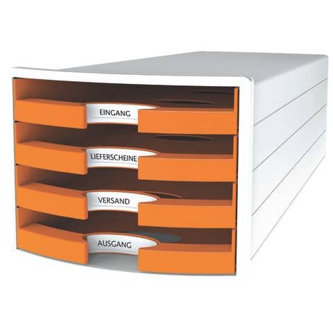 HAN Schubladenbox IMPULS  orange 1013-51, DIN C4 mit 4 Schubladen