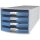 Schubladenbox IMPULS - A4/C4, 4 offene Schubladen, lichtgrau/transluzent-blau