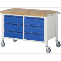 Fahrbare Werkbank 8473I2, B1250xT700xH880mm, 6xSchublade-TA