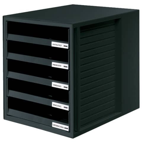 HAN Schubladenbox Schrank-Set  schwarz 1401-13, DIN C4 mit 5 Schubladen