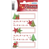Sticker Geschenksticker Sterne + Tanne, beglimmert
