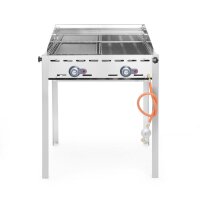 Grillsystem Green Fire 2 Brenner, HENDI, Profi Line, Emaillierte Grillplatte und Grillrost aus Gusseisen GN 1/1, 11,6kW, 740x615x(H)825mm