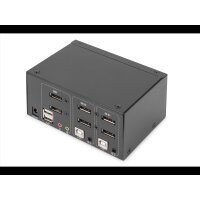 DIGITUS KVM Switch, 2-Port, 4K60Hz, 4xDP in,2xUSB-B,2xAudio 