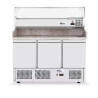 Pizzatisch, dreitürig mit Aufsatzkühlvitrine 380+40L, Arktic, 254L, 230V/400W, 1400x700x(H)1491mm