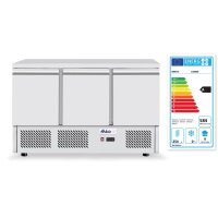 Pizzatisch, dreitürig mit Aufsatzkühlvitrine 380+40L, Arktic, 254L, 230V/400W, 1400x700x(H)1491mm