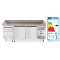 Pizzatisch, zweitürig mit 7 Schubladen 280L, Arktic, 250L, 230V/250W, 2020x802x(H)1000mm