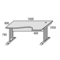 Schreibtisch Freiform Basic MULTI M Dekor lichtgrau, Gestell AnthrazitB 1600 x T 800 / 1050 x H 740 mm