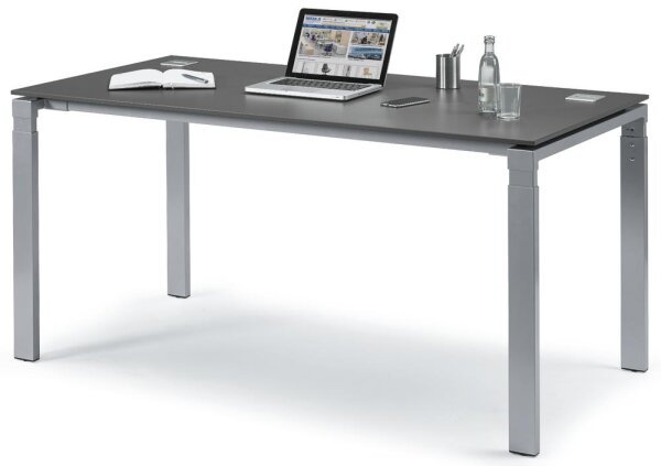 Schreibtisch 4-Fuß Basic EVO Dekor anthrazit, Gestell Alusilber RAL 9006B 1600 x T 800 x H 730 mm