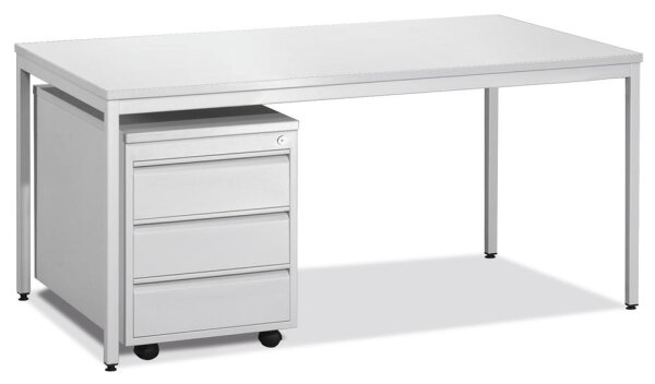 Schreibtisch BASE L mit Rollcontainer 1 Schreibtisch, 1 Rollcontainer, Platte Lichtgraubestehend aus: