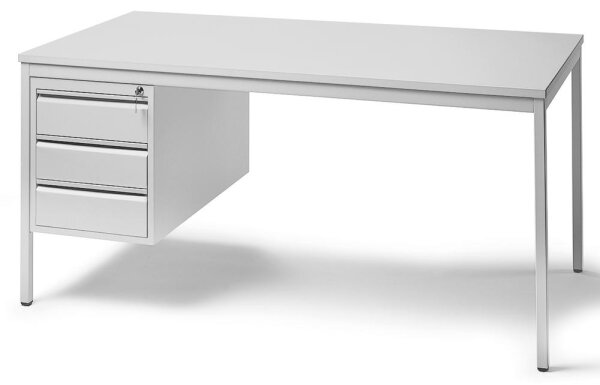 Schreibtischkombination BASE L Tischplatte lichtgrau, Gestell lichtgrau, RAL 7035B 1600 x T 800 x H 720 mm