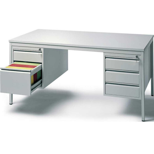 Schreibtischkombination BASE L Tischplatte lichtgrau, Gestell lichtgrau, RAL 7035B 2000 x T 800 x H 720 mm