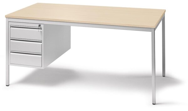 Schreibtischkombination BASE L Tischplatte Ahorn, Gestell lichtgrau, RAL 7035B 1600 x T 800 x H 720 mm