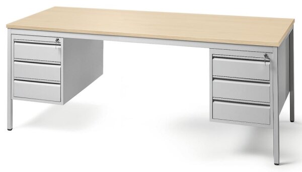 Schreibtischkombination BASE L Tischplatte Ahorn, Gestell lichtgrau, RAL 7035B 2000 x T 800 x H 720 mm