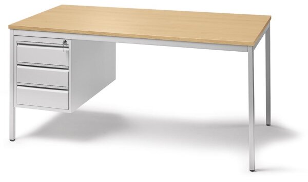 Schreibtischkombination BASE L Tischplatte Buche, Gestell lichtgrau, RAL 7035B 2000 x T 800 x H 720 mm