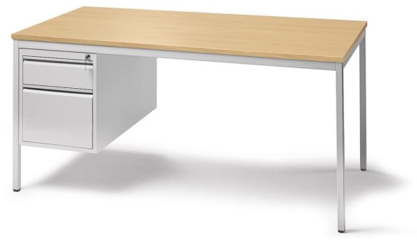 Schreibtischkombination BASE L Tischplatte Buche, Gestell lichtgrau, RAL 7035B 2000 x T 800 x H 720 mm