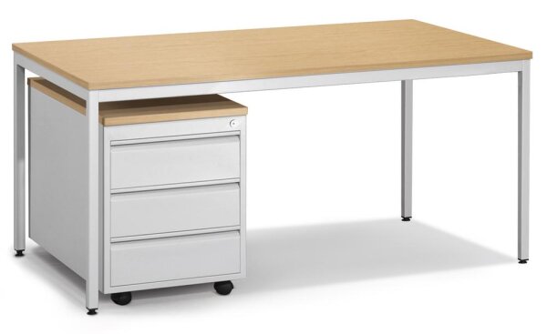 Schreibtisch BASE L mit Rollcontainer 1 Schreibtisch, 1 Rollcontainer, Platte Buchedekorbestehend aus: