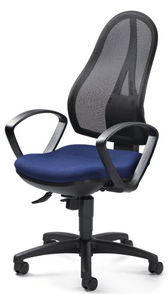 Bürodrehstuhl COMFORT NET mit Armlehnen Fußkreuz Polyamid schwarzBezug Sitz Stoff Basic G, Farbe blau