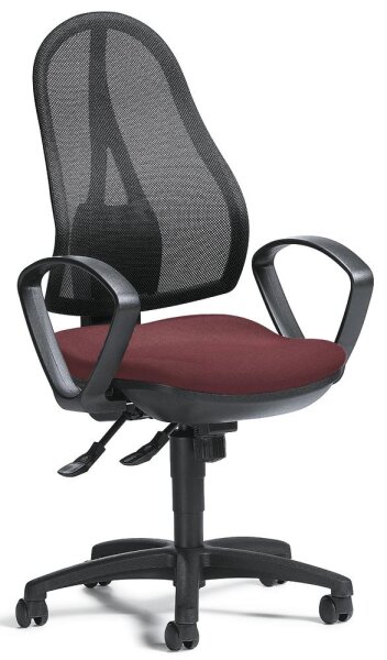 Bürodrehstuhl COMFORT NET mit Armlehnen Fußkreuz Polyamid schwarzBezug Sitz Stoff Basic G, Farbe bordeaux