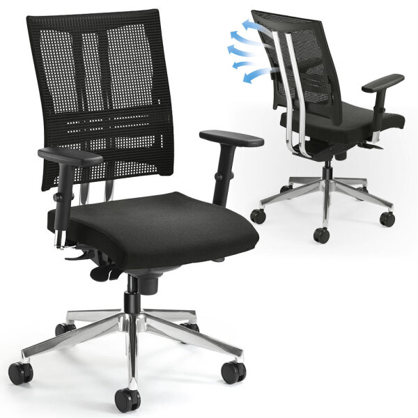 Bürodrehstuhl STAR NET mit Armlehnen Aluminium Fußkreuz, poliertStoff Basic BN, schwarz