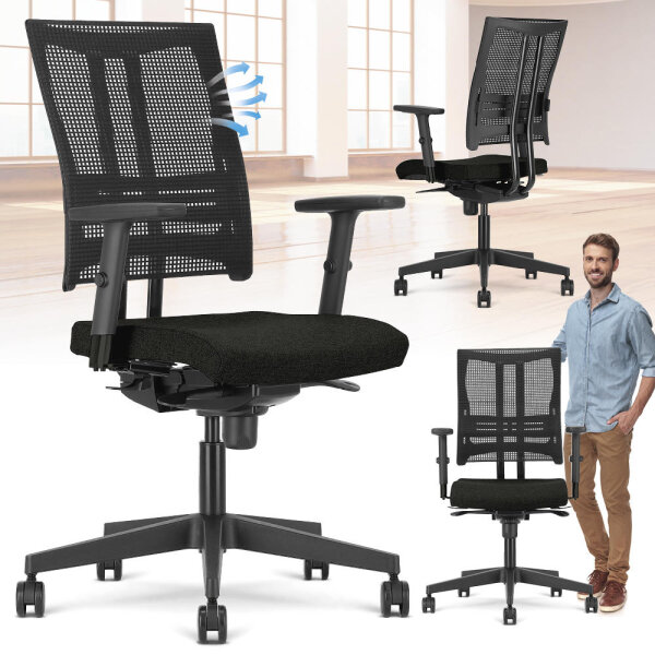 Bürodrehstuhl STAR NET mit Armlehnen Polyamid Fußkreuz, schwarzStoff Basic BN, schwarz