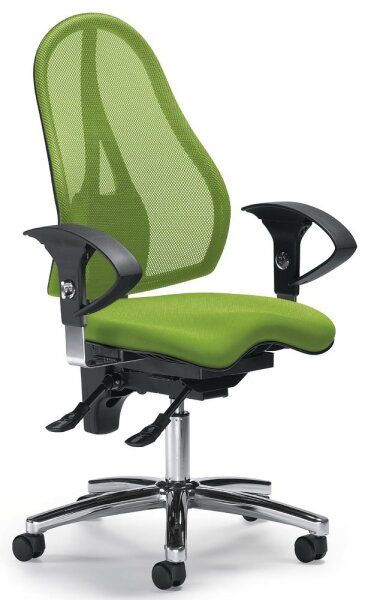 Bürostuhl SITNESS 40 NET mit Armlehnen Fußkreuz Stahl verchromtBezug Stoff Basic G, Farbe grün