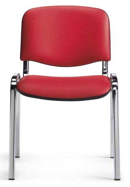 Besucherstuhl ISO 4- Fuß Gestell alusilberBezug Kunstleder,  Farbe rot