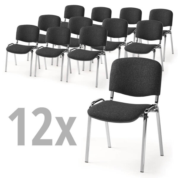 12er SET - Besucherstühle ISO 4-Fuß Gestell verchromtBezug Stoff Basic D, Farbe anthrazit-meliert