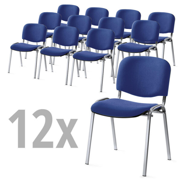 12er SET - Besucherstühle ISO 4-Fuß Gestell alusilberBezug Stoff Basic D, Farbe blau