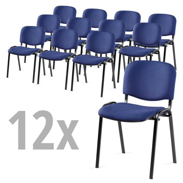 12er SET - Besucherstühle ISO 4-Fuß Gestell schwarzBezug Stoff Basic D, Farbe blau