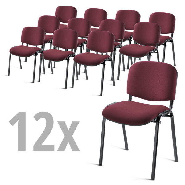 12er SET - Besucherstühle ISO 4-Fuß Gestell schwarzBezug Stoff Basic D, Farbe bordeaux
