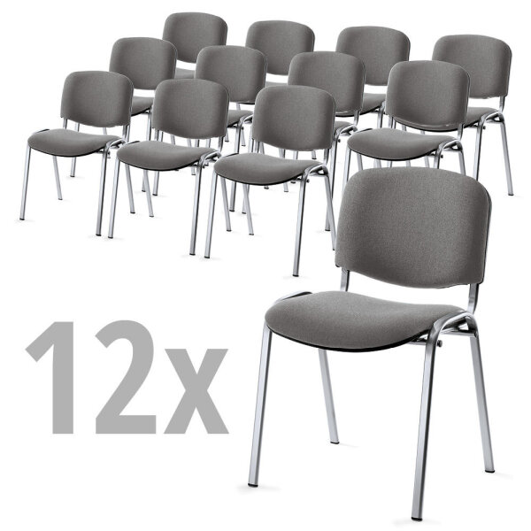12er SET - Besucherstühle ISO 4-Fuß Gestell alusilberBezug Stoff Basic D,  Farbe grau