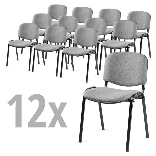 12er SET - Besucherstühle ISO 4-Fuß Gestell schwarzBezug Stoff Basic D,  Farbe grau