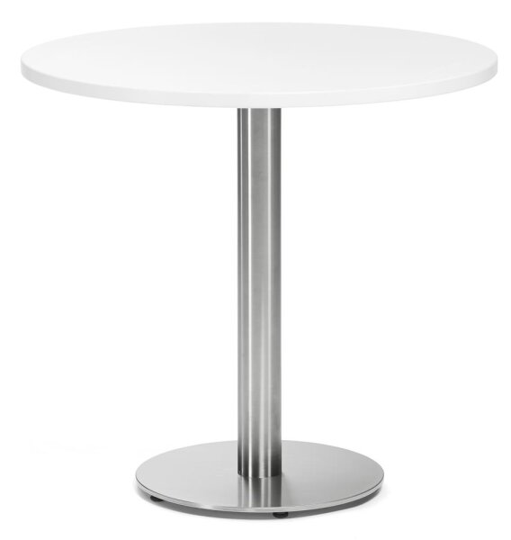 Cafeteria Tischsystem PARMA rund Gestell EdelstahlPlatte Weiß