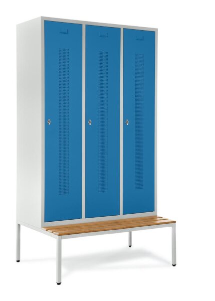 Garderobenspinde mit Sitzbank Korpus Lichtgrau, Türen LichtblauH 2050 x B 1185 x T 800 mm