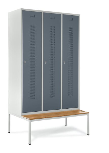 Garderobenspinde mit Sitzbank Korpus Lichtgrau, Türen BlaugrauH 2050 x B 1185 x T 800 mm