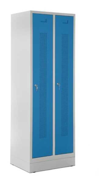 Garderobenspinde mit Sockel Korpus Lichtgrau, Türen LichtblauH 1800 x B 590 x T 500 mm