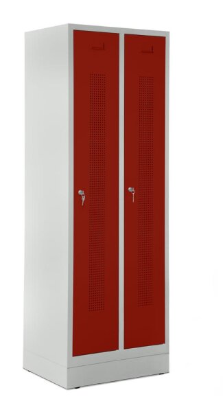 Garderobenspinde mit Sockel Korpus Lichtgrau, Türen RubinrotH 1800 x B 590 x T 500 mm