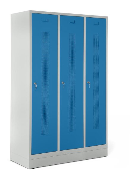 Garderobenspinde mit Sockel Korpus Lichtgrau, Türen LichtblauH 1800 x B 1185 x T 500 mm