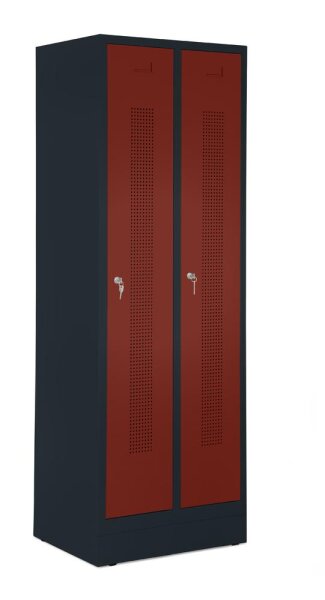 Garderobenspinde mit Sockel Korpus Anthrazit RAL7021, Türen Rubinrot RAL 3003H 1800 x B 590 x T 500 mm