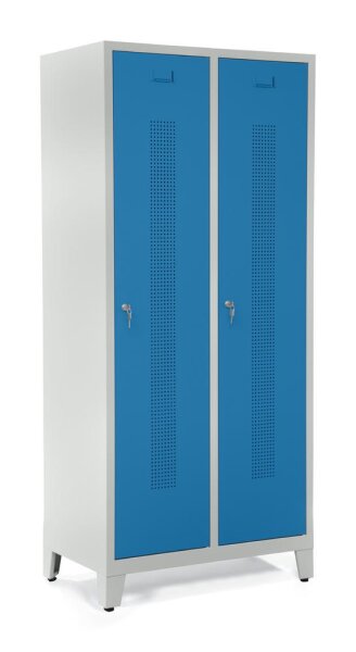 Garderobenspinde mit Füßen Korpus Lichtgrau, Türen LichtblauH 1800 x B 800 x T 500 mm