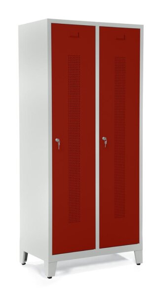 Garderobenspinde mit Füßen Korpus Lichtgrau, Türen RubinrotH 1800 x B 800 x T 500 mm