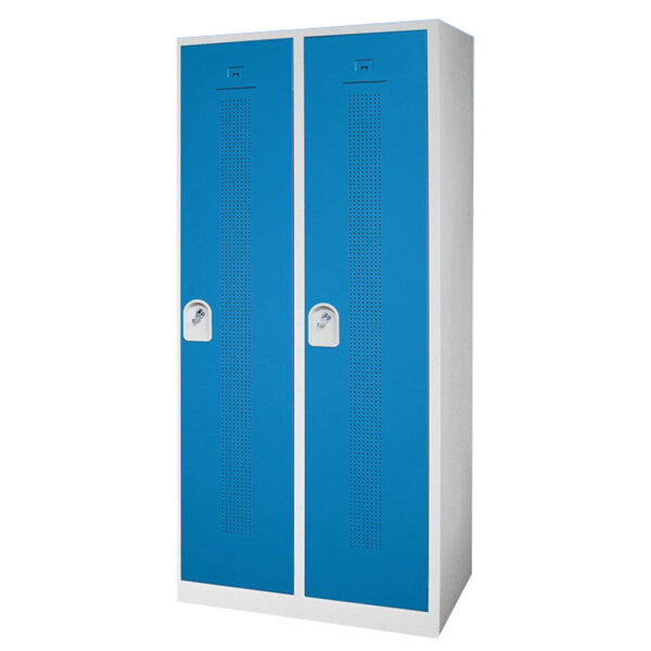 Garderoben-Stahlspind mit Sockel Korpus lichtgrau, Türen himmelblauB 800 x H 1800 x T 500 mm