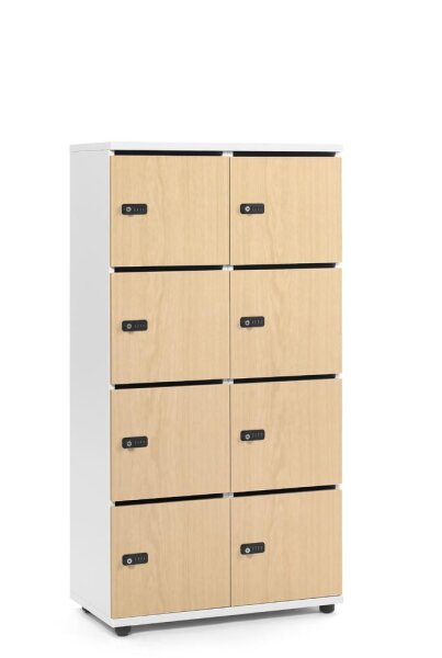 Schließfachschrank OFFICE-LINE mit 8 Fächern Dekore Korpus Weiß, Türen BucheH 1530 x B 800 x T 420 mm, mech. Zahlenschlösser