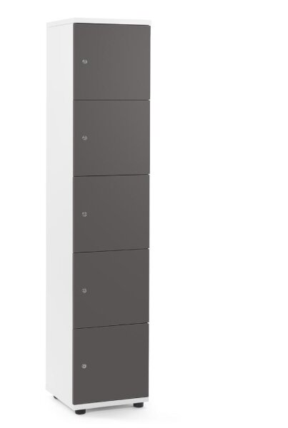 Schließfachschrank OFFICE-LINE mit 5 Fächern Dekore Korpus Weiß, Türen AnthrazitH 1890 x B 400 x T 420 mm, Zylinderschlösser