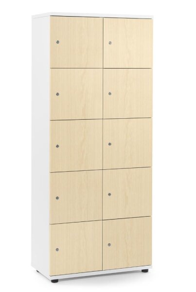 Schließfachschrank OFFICE-LINE mit 10 Fächern Dekore Korpus Weiß, Türen AhornH 1890 x B 800 x T 420 mm, Zylinderschlösser