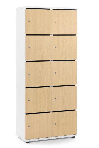 Schließfachschrank OFFICE-LINE mit 10 Fächern Dekore Korpus Weiß, Türen BucheH 1890 x B 800 x T 420 mm, Zylinderschlösser